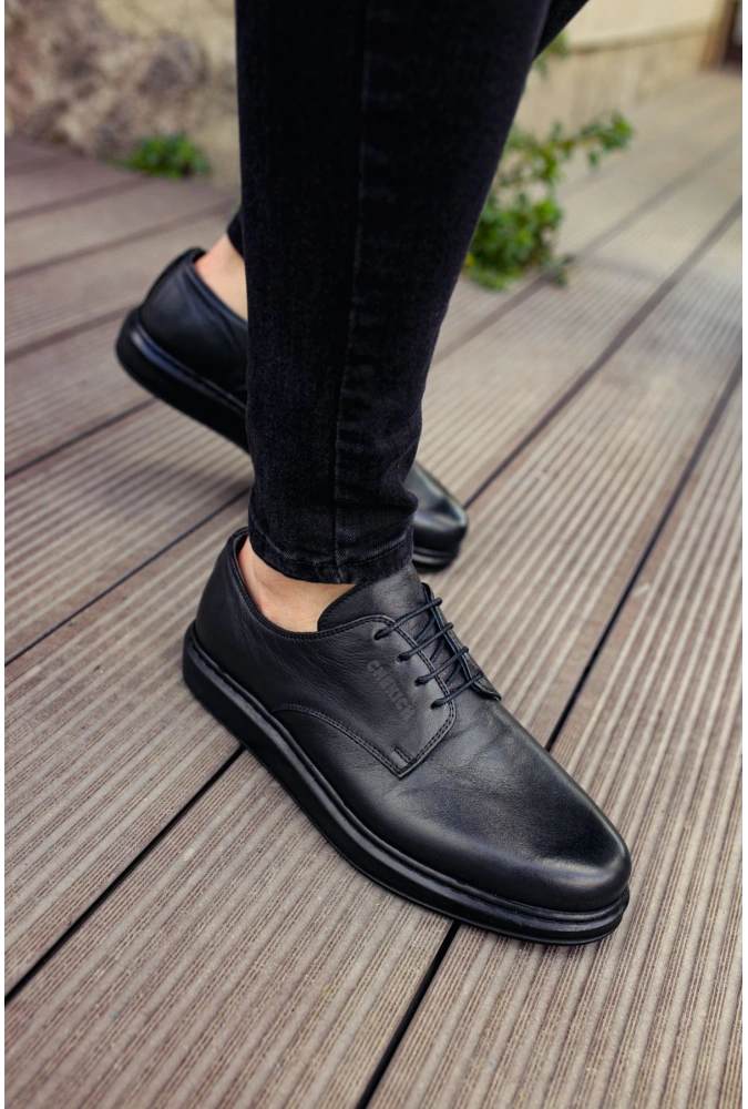 Shoecide Sho003 Bağcıklı Rahat Taban Dst Classica Pelle Di Cuoio Erkek Klasik Ayakkabı Sıyah