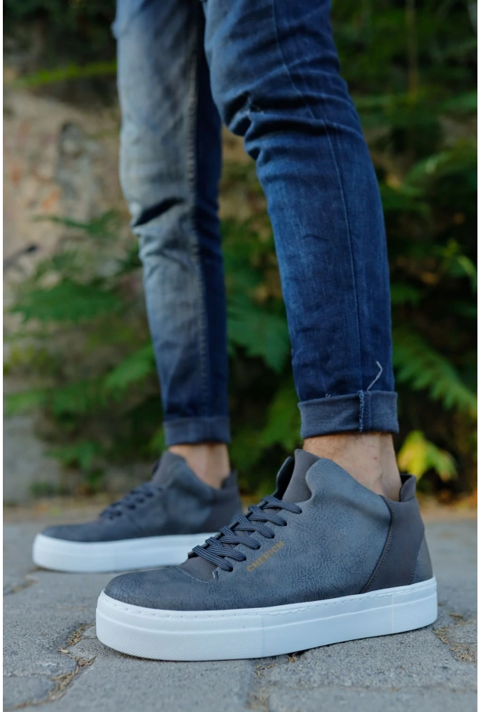 Shoecide Sho004 Bağcıklı Yüksek Taban Cbt Hıde Erkek Ayakkabı Antrasıt