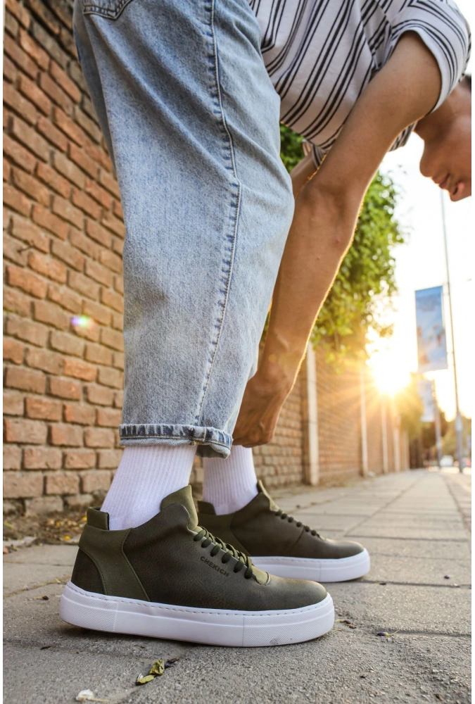 Shoecide Sho004 Bağcıklı Yüksek Taban Cbt Hıde Erkek Ayakkabı Hakı