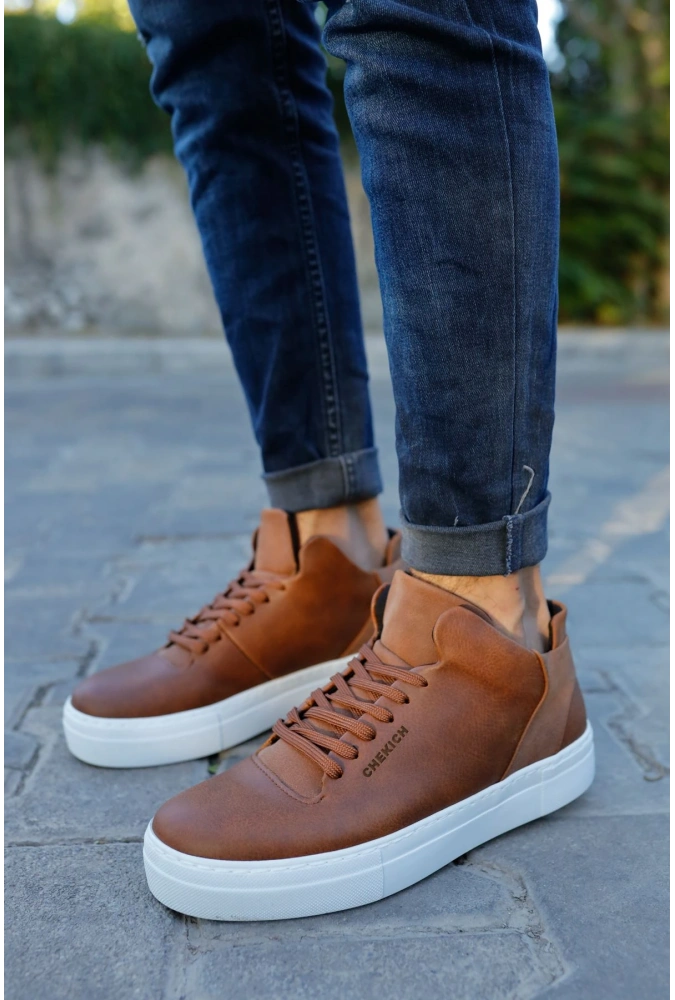 Shoecide Sho004 Bağcıklı Yüksek Taban Cbt Hıde Erkek Ayakkabı Taba