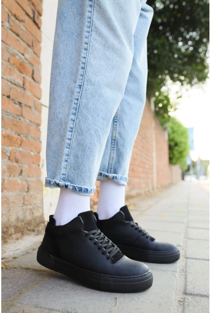 Shoecide Sho004 Bağcıklı Yüksek Taban Cst Hıde Erkek Ayakkabı Sıyah