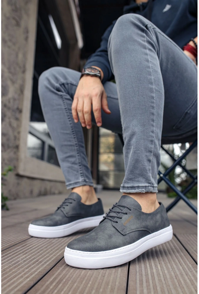 Shoecide Sho005 Bağcıklı Yüksek Taban Cbt Pıttı Erkek Spor Klasik Ayakkabı Antrasıt