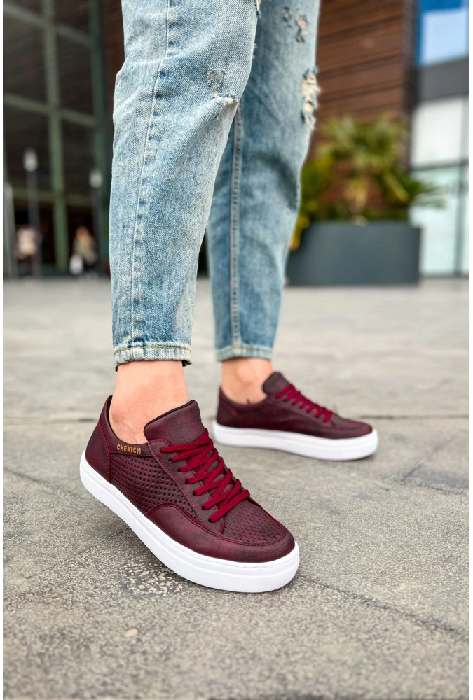Shoecide Sho015 Bağcıklı Yüksek Taban Delikli Desen Cbt First Edition Erkek Ayakkabı Bordo