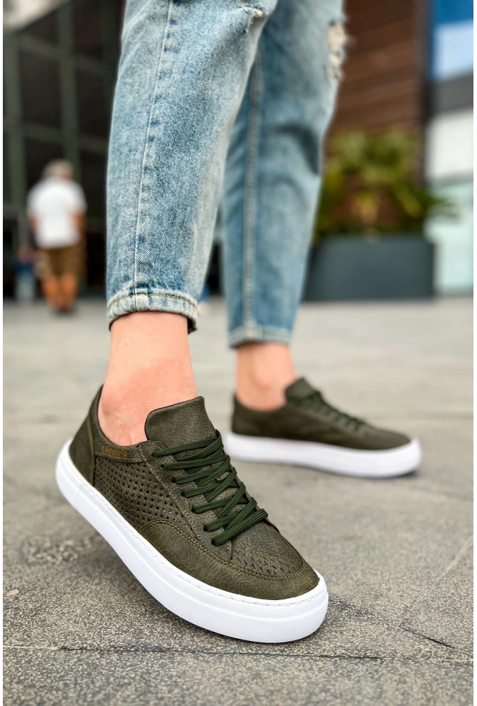 Shoecide Sho015 Bağcıklı Yüksek Taban Delikli Desen Cbt First Edition Erkek Ayakkabı Hakı