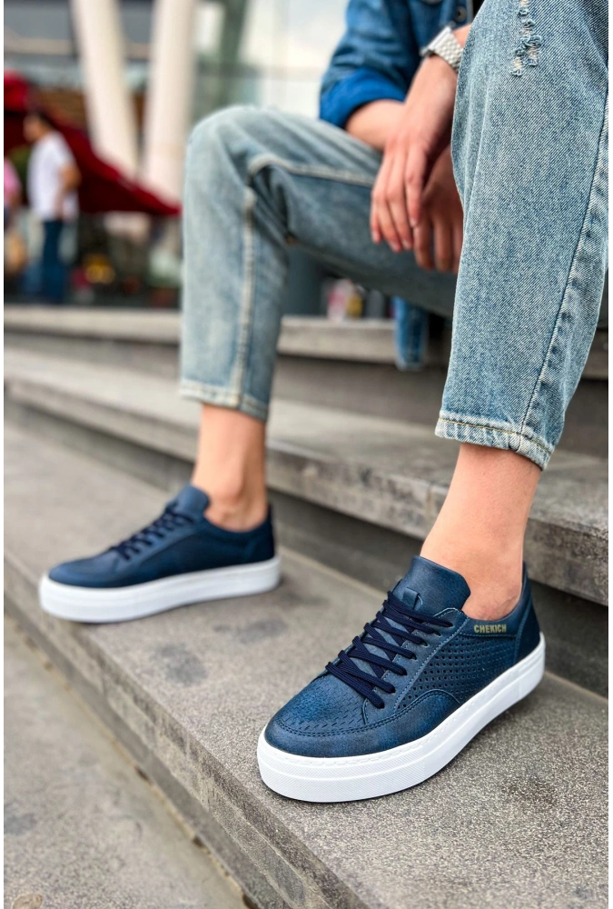 Shoecide Sho015 Bağcıklı Yüksek Taban Delikli Desen Cbt First Edition Erkek Ayakkabı Lacıvert