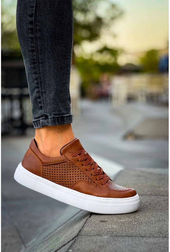 Shoecide Sho015 Bağcıklı Yüksek Taban Delikli Desen Cbt First Edition Erkek Ayakkabı Taba