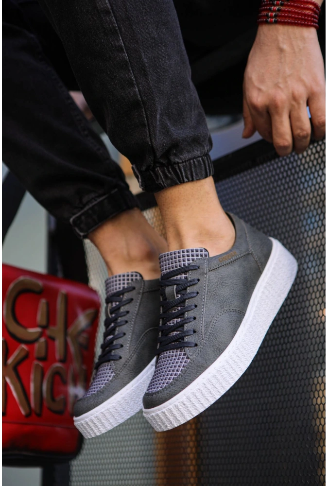 Shoecide Sho017 Bağcıklı Yüksek Taban Fbt Pyramid Erkek Ayakkabı Antrasıt