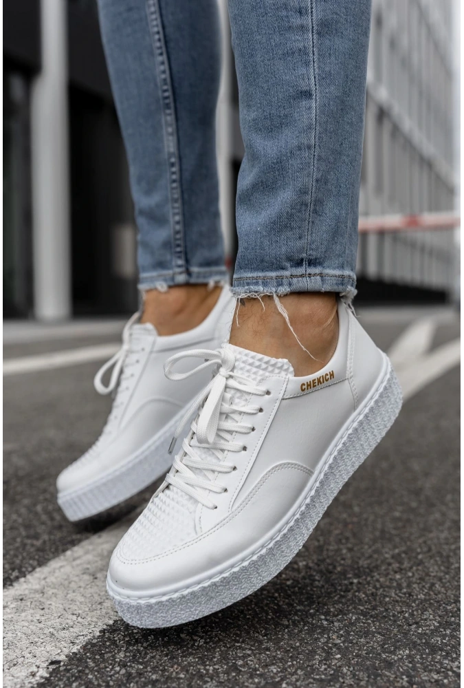 Shoecide Sho017 Bağcıklı Yüksek Taban Fbt Pyramid Erkek Ayakkabı Beyaz