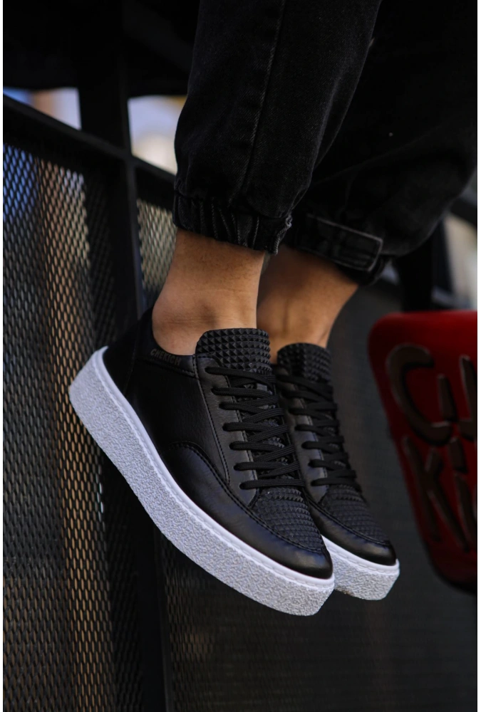 Shoecide Sho017 Bağcıklı Yüksek Taban Fbt Pyramid Erkek Ayakkabı Sıyah