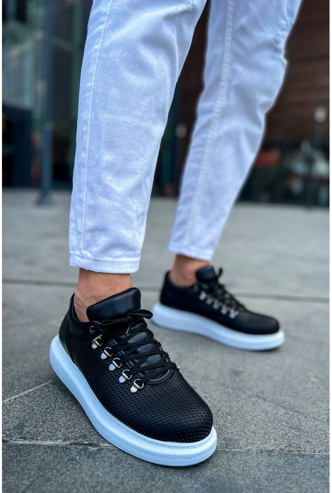 Shoecide Sho021 Bağcıklı Yüksek Taban Cbt Favo Erkek Ayakkabı Sıyah