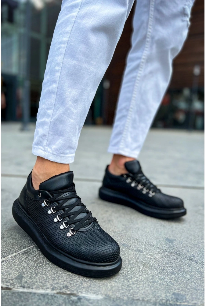 Shoecide Sho021 Bağcıklı Yüksek Taban Cst Favo Erkek Ayakkabı Sıyah