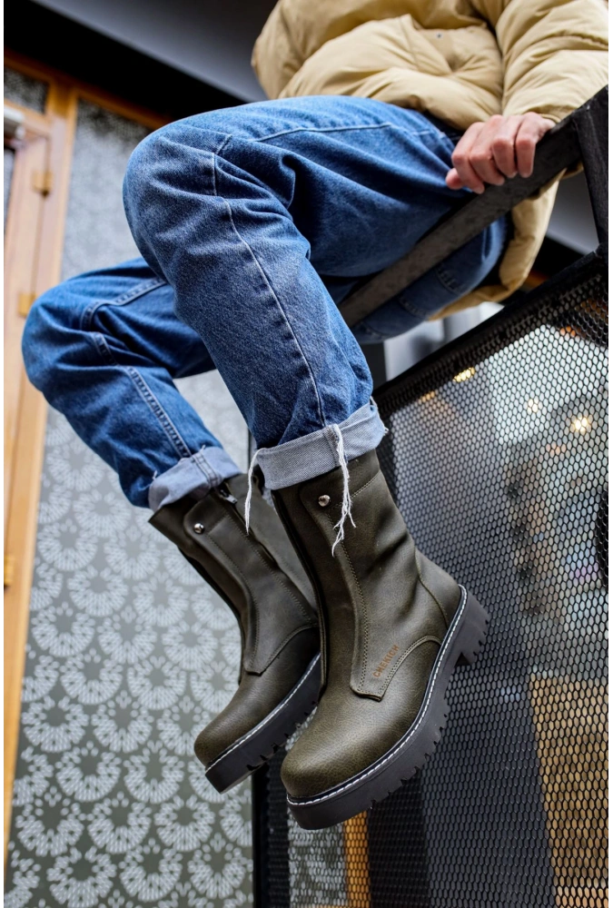 Shoecide Sho027 Fermuarlı Yüksek Taban Cst Quebec Erkek Bot Hakı