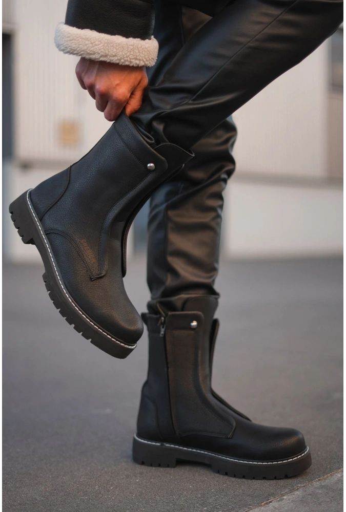 Shoecide Sho027 Fermuarlı Yüksek Taban Cst Quebec Erkek Bot Sıyah