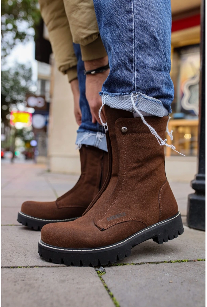 Shoecide Sho027 Fermuarlı Yüksek Taban Sst Quebec Erkek Bot Kahve