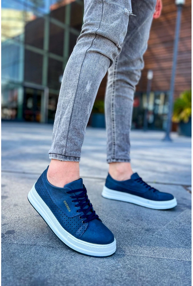 Shoecide Sho043 Bağcıklı Delikli Desen Yüksek Taban Cbt Cowien Erkek Ayakkabi Lacıvert