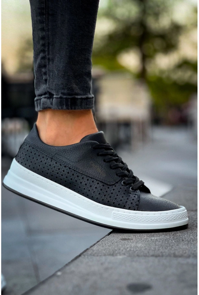 Shoecide Sho043 Bağcıklı Delikli Desen Yüksek Taban Cbt Cowien Erkek Ayakkabi Sıyah