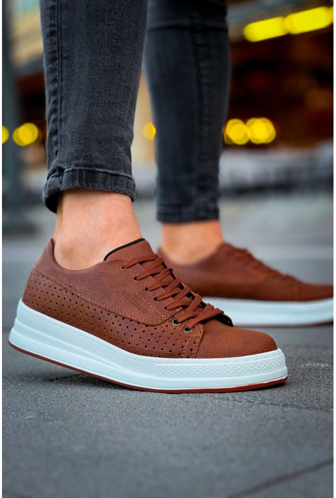 Shoecide Sho043 Bağcıklı Delikli Desen Yüksek Taban Cbt Cowien Erkek Ayakkabi Taba