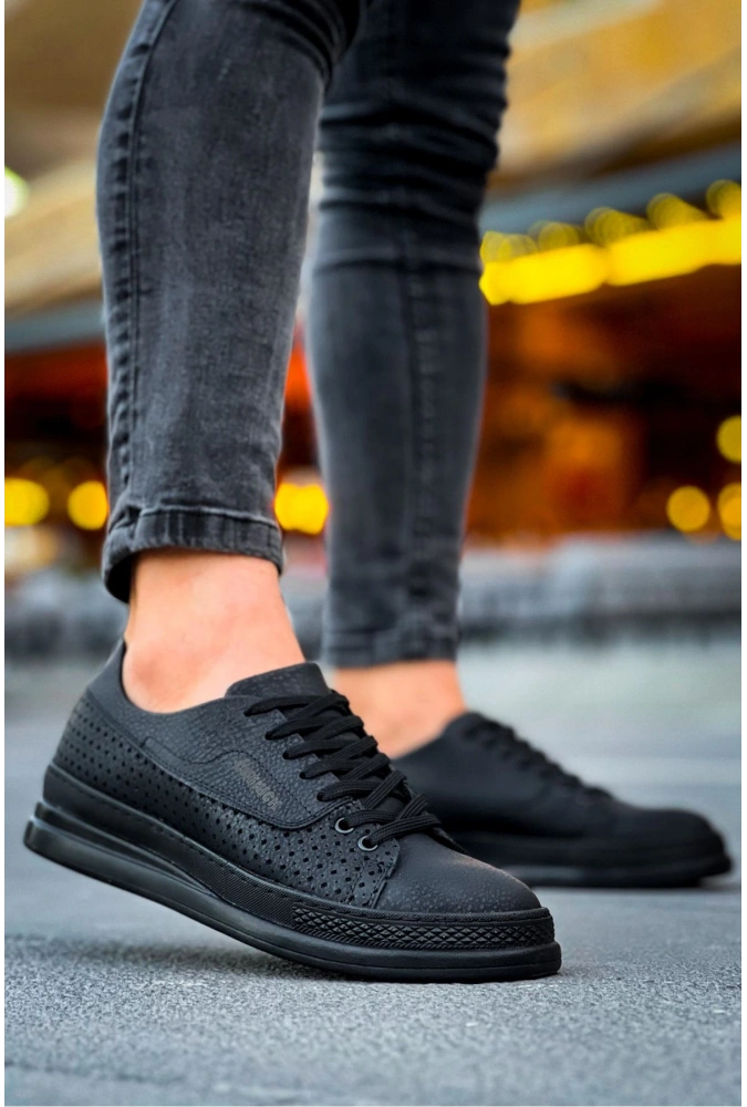 Shoecide Sho043 Bağcıklı Delikli Desen Yüksek Taban Cst Cowien Erkek Ayakkabi Sıyah