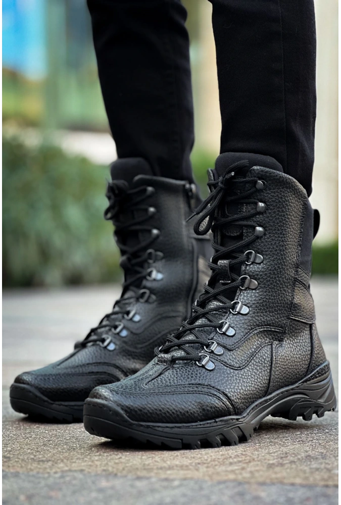 Shoecide Sho051 Bağcıklı Kalın Taban Rst Scalatore Erkek Postal Boksör Bot Sıyah