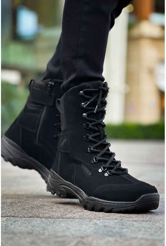 Shoecide Sho051 Bağcıklı Kalın Taban Sst Scalatore Erkek Postal Boksör Bot Sıyah