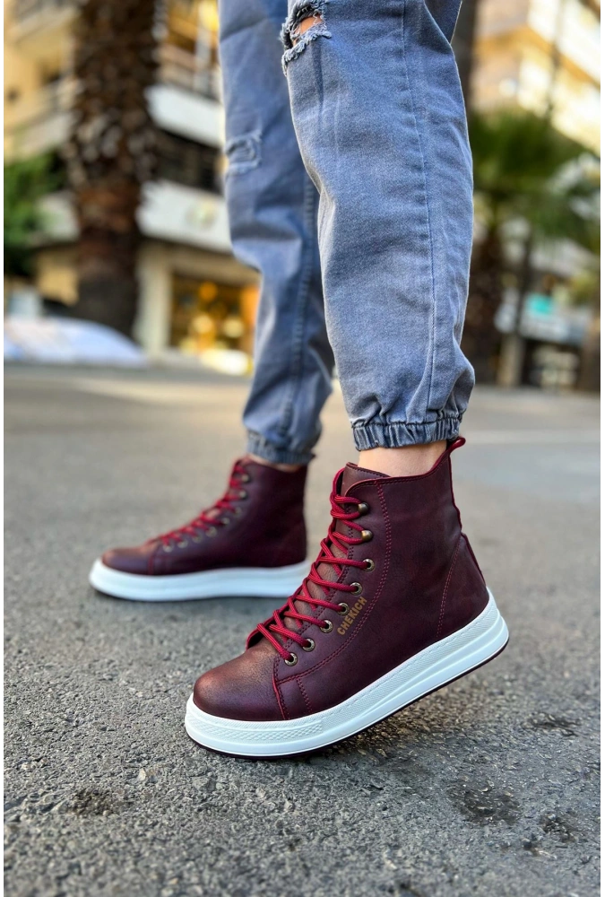 Shoecide Sho055 Bağcıklı Yüksek Taban Cbt Between Erkek Spor Bot Bordo