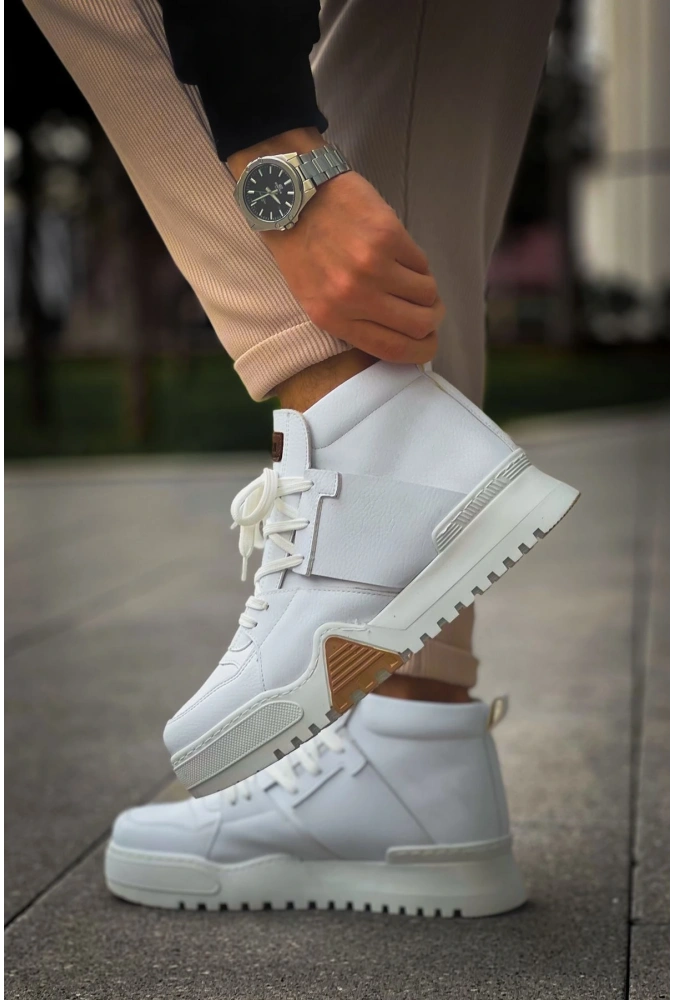 Shoecide Sho057 Bağcıklı Tasarım Taban Gbz Ghost Line Erkek Spor Bot Beyaz / Beyaz