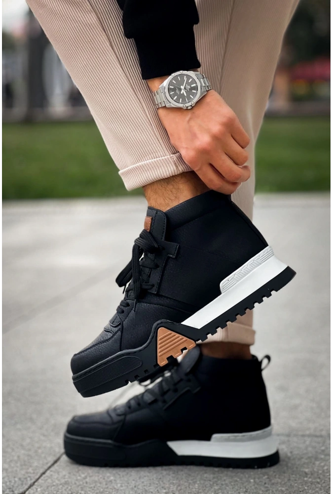 Shoecide Sho057 Bağcıklı Tasarım Taban Gsbt Ghost Line Erkek Spor Bot Sıyah/sıyah