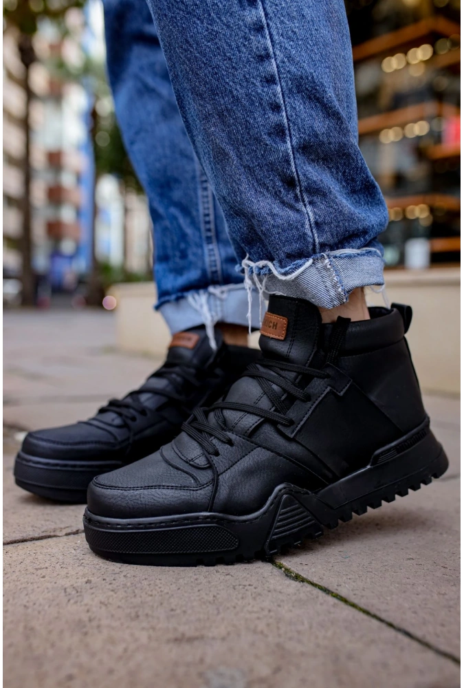 Shoecide Sho057 Bağcıklı Tasarım Taban Gsst Ghost Line Erkek Spor Bot Sıyah/sıyah