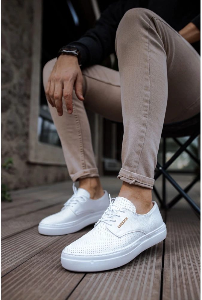 Shoecide Sho061 Bağcıklı Delikli Desen Cbt Rex Erkek Spor Klasik Ayakkabı Beyaz