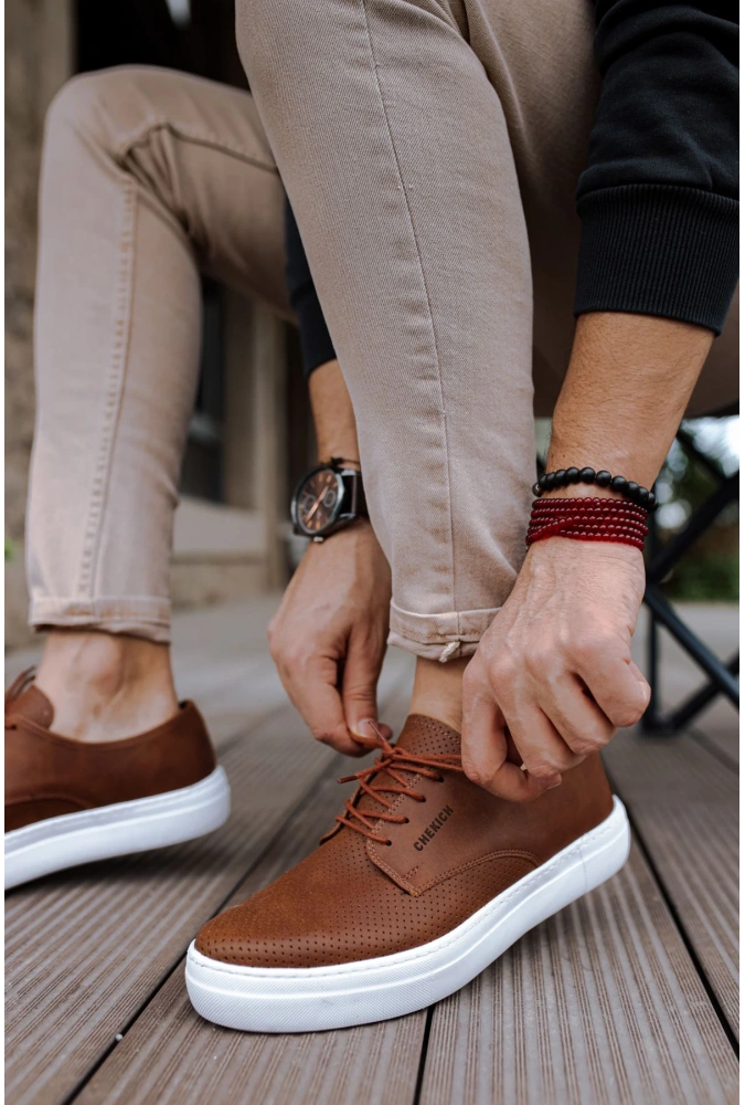 Shoecide Sho061 Bağcıklı Delikli Desen Cbt Rex Erkek Spor Klasik Ayakkabı Taba