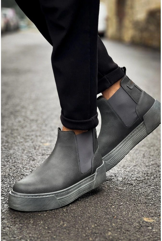 Shoecide Sho069 Bağcıksız Lastikli Chelsea Crt Harmany Erkek Bot Antrasıt