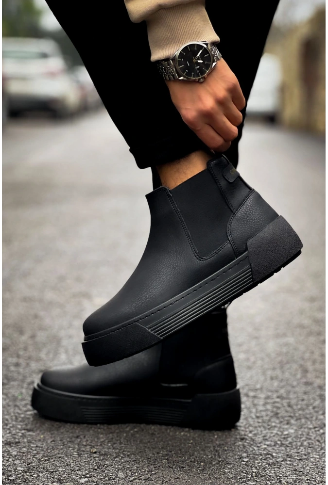 Shoecide Sho069 Bağcıksız Lastikli Chelsea Crt Harmany Erkek Bot Sıyah
