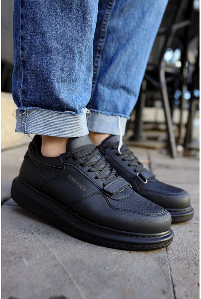 Shoecide Sho073 Bağcıklı Yüksek Taban Bant Detaylı Cst Flatline Erkek Ayakkabı Sıyah
