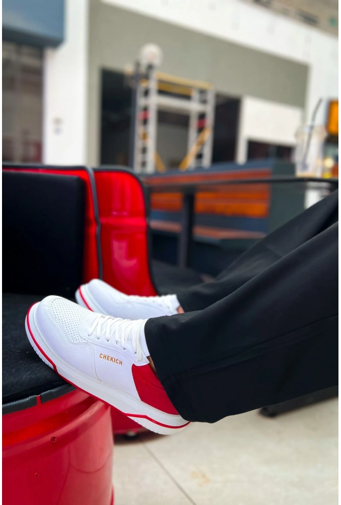 Shoecide Sho075 Bağcıklı Yüksek Taban Cbt Signature Erkek Ayakkabı Beyaz/kırmızı