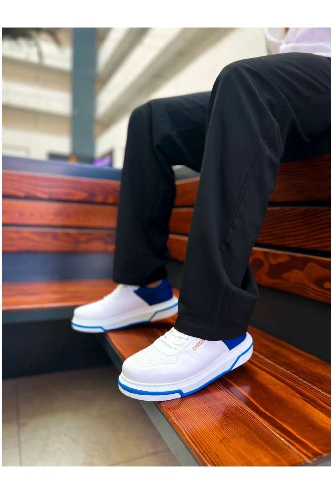 Shoecide Sho075 Bağcıklı Yüksek Taban Cbt Signature Erkek Ayakkabı Beyaz / Sax Mavı