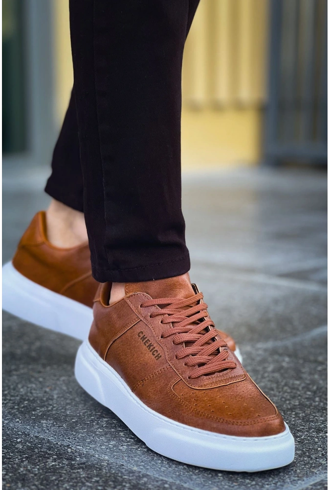 Shoecide Sho087 Bağcıklı Yüksek Taban Cbt Kenton Erkek Ayakkabı Taba