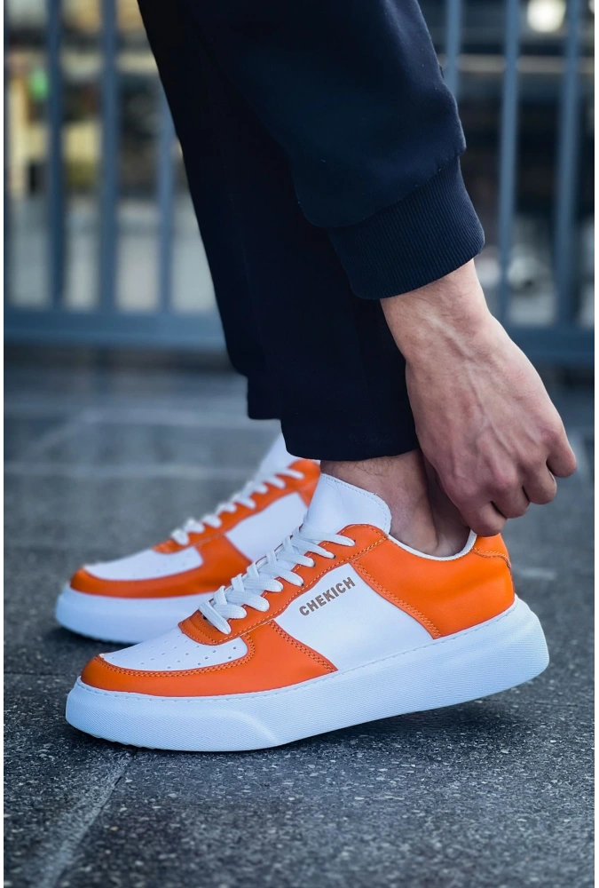 Shoecide Sho087 Bağcıklı Yüksek Taban Fbt Kenton Erkek Ayakkabı Beyaz/turuncu
