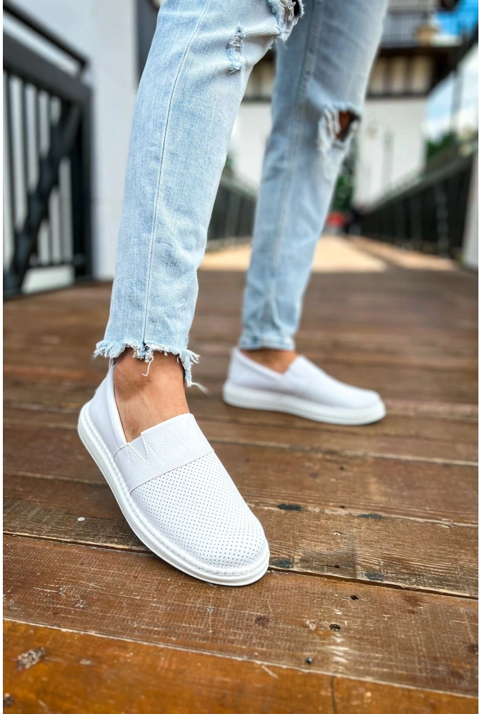 Shoecide Sho091 Bağcıksız Slip-on Rbt Brecon Erkek Ayakkabı Beyaz