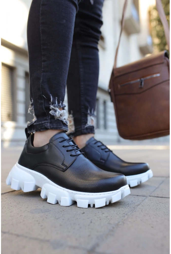 Shoecide Sho093 Bağcıklı Kalın Tırtıklı Taban Fbt Castle Erkek Ayakkabı Sıyah