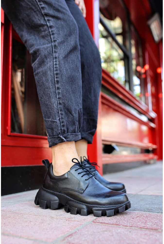 Shoecide Sho093 Bağcıklı Kalın Tırtıklı Taban Fst Castle Erkek Ayakkabı Sıyah