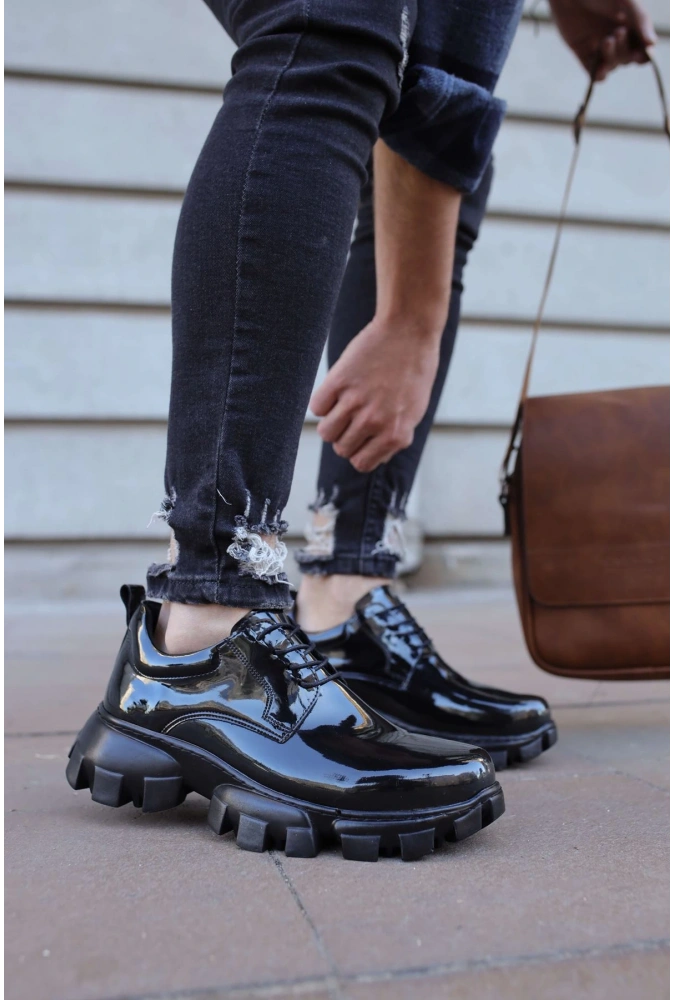 Shoecide Sho093 Bağcıklı Kalın Tırtıklı Taban Rst Castle Erkek Ayakkabı Sıyah