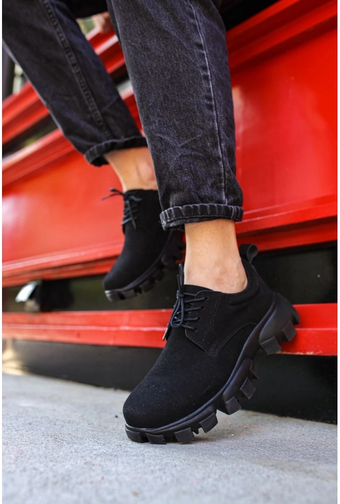 Shoecide Sho093 Bağcıklı Kalın Tırtıklı Taban Sst Castle Erkek Ayakkabı Sıyah