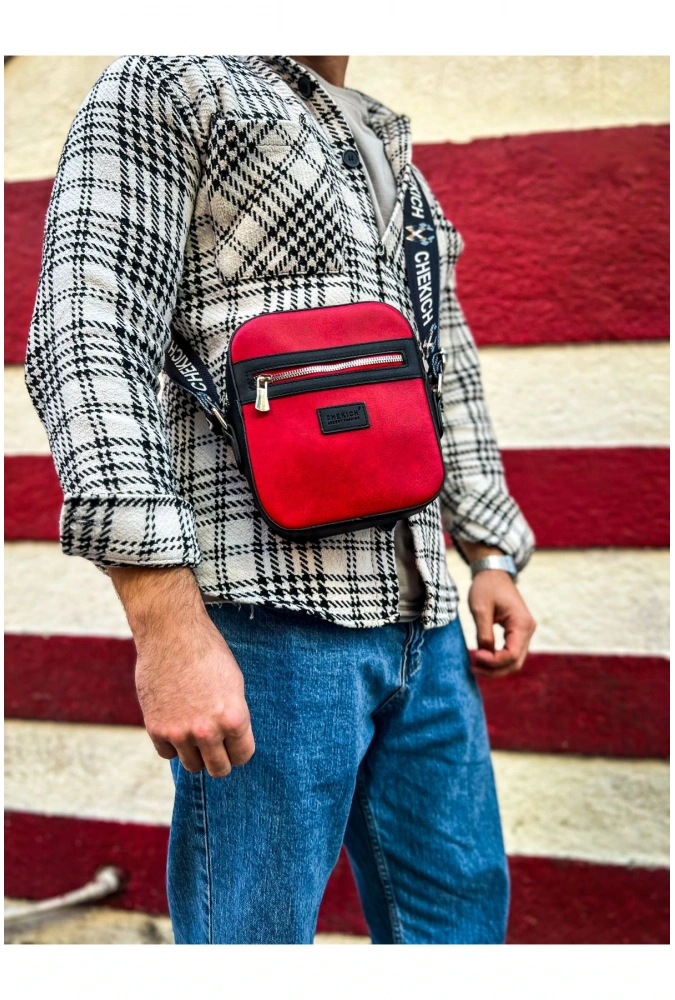 Shoecide Sho102 Stealht Kare Erkek Çanta Sıyah - Kırmızı