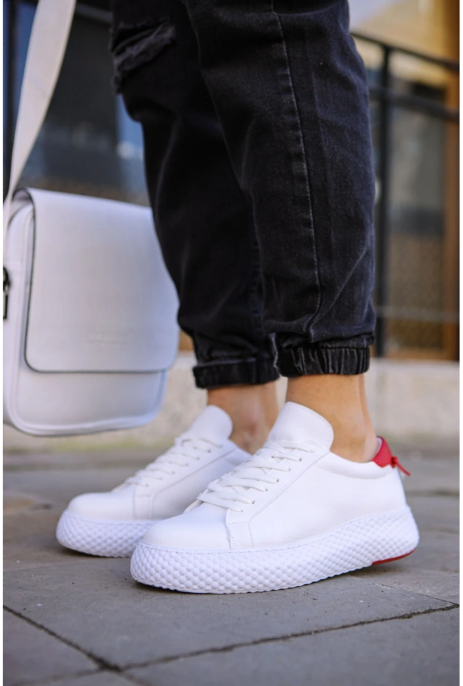 Shoecide Sho107 Bağcıklı Tasarım Yüksek Taban Cbt Felibord Erkek Ayakkabı Beyaz/kırmızı
