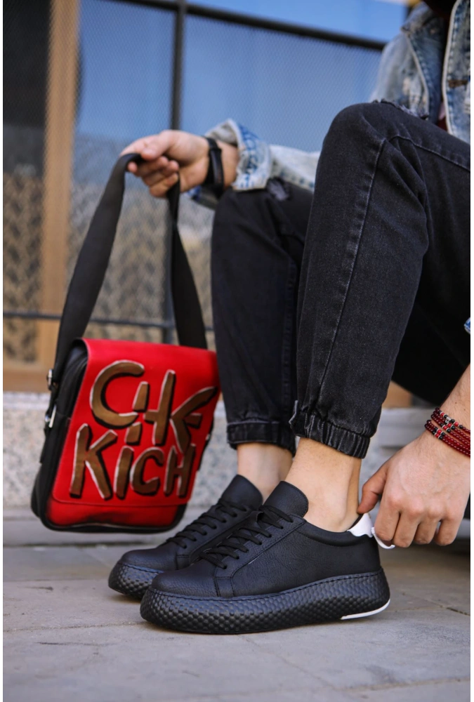 Shoecide Sho107 Bağcıklı Tasarım Yüksek Taban Cst Felibord Erkek Ayakkabı Sıyah/beyaz