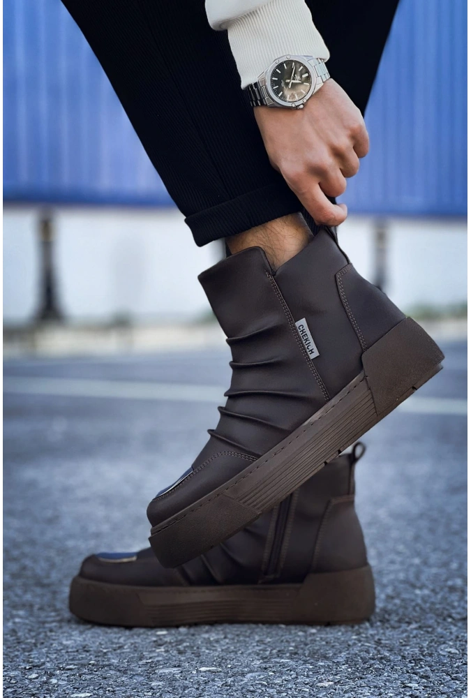 Shoecide Sho113 Fermuarlı Yüksek Taban Crt Swat Erkek Spor Bot Kahve