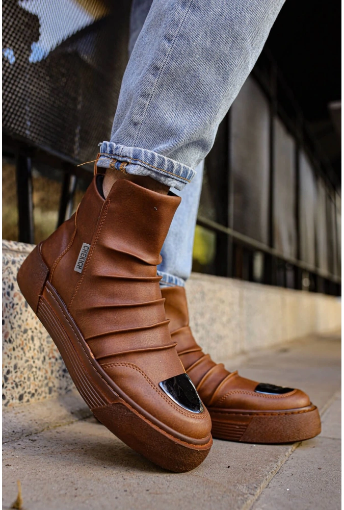 Shoecide Sho113 Fermuarlı Yüksek Taban Crt Swat Erkek Spor Bot Taba