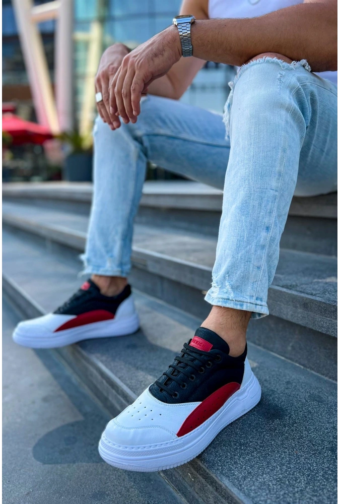 Shoecide Sho115 Bağcıklı Yüksek Taban Cbt Literide Erkek Ayakkabı Beyaz/kırmızı/sıyah
