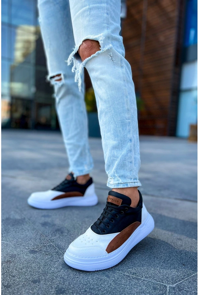 Shoecide Sho115 Bağcıklı Yüksek Taban Cbt Literide Erkek Ayakkabı Beyaz/taba/sıyah