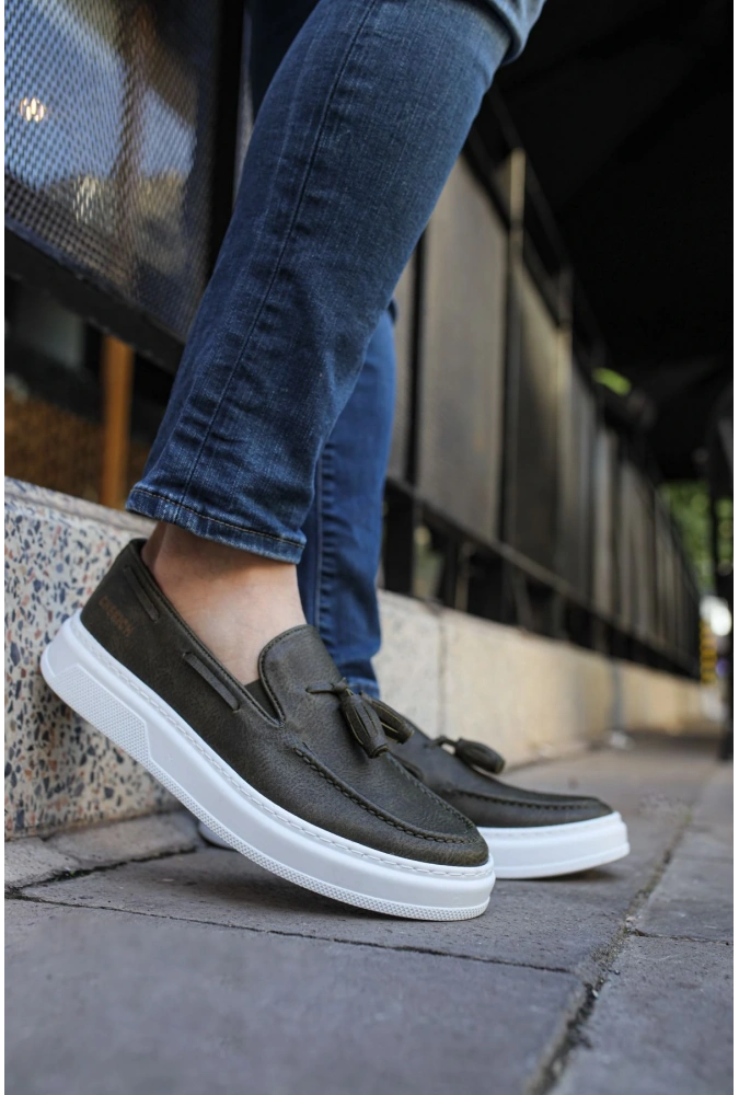 Shoecide Sho127 Bağcıksız Püsküllü Cbt Loafer-x Erkek Ayakkabı Hakı